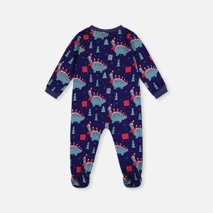 Alternative view of Baby Organic Cotton One Piece Pajama Blue Dinosaur Print