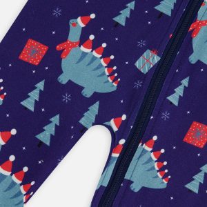 Baby Organic Cotton One Piece Pajama Blue Dinosaur Print - Image 3