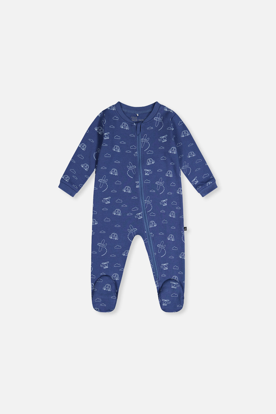Baby Organic Cotton One Piece Pajama Blue Transport Print - Image 4