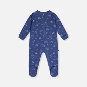 Baby Organic Cotton One Piece Pajama Blue Transport Print - Image 5