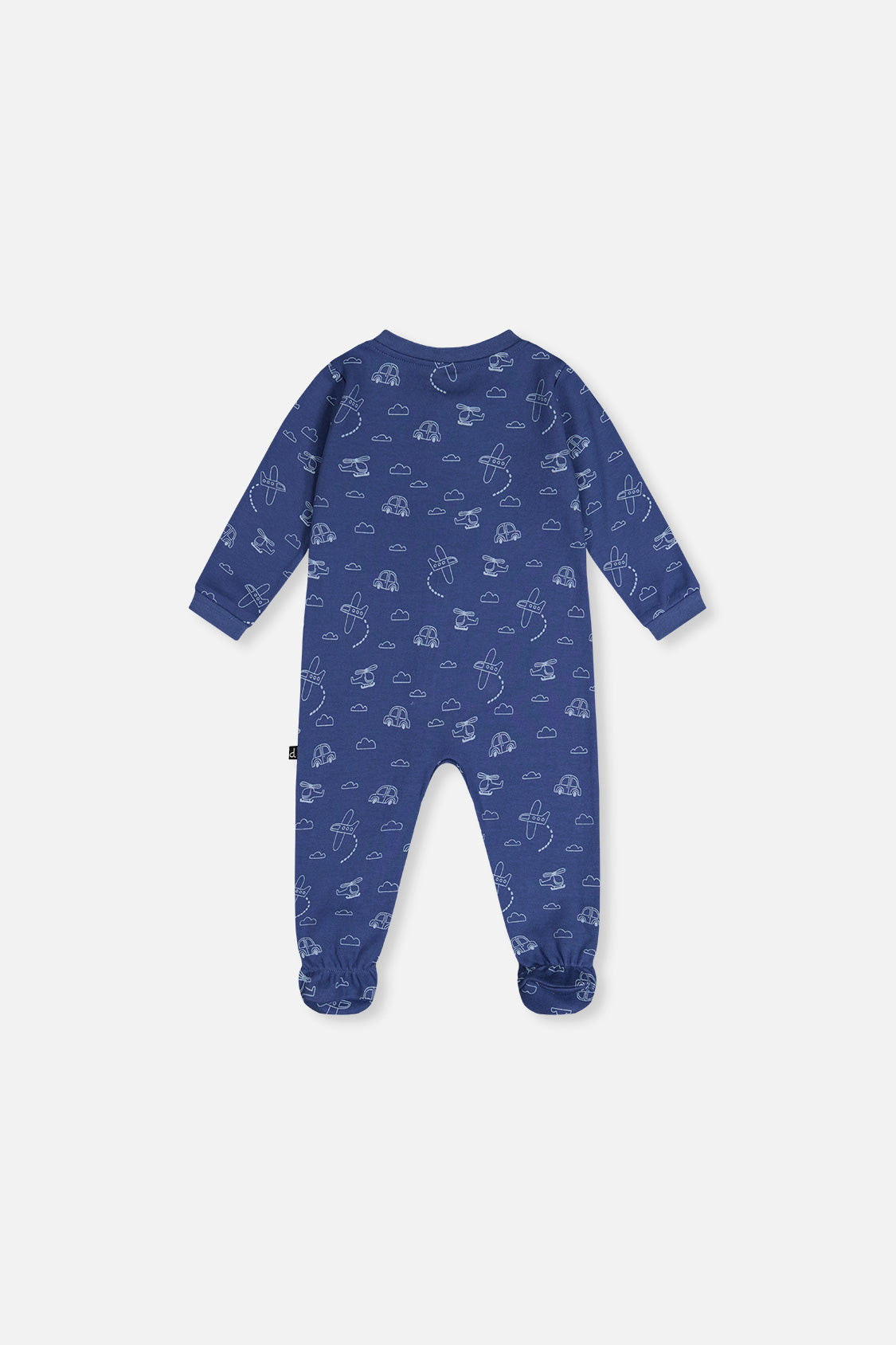 Baby Organic Cotton One Piece Pajama Blue Transport Print - Image 2