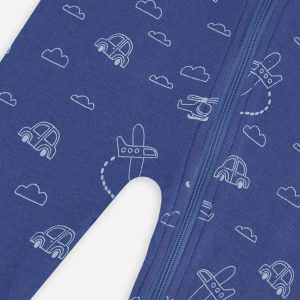 Baby Organic Cotton One Piece Pajama Blue Transport Print - Image 3