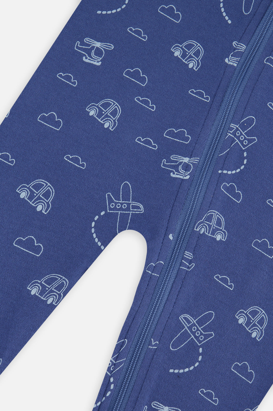 Baby Organic Cotton One Piece Pajama Blue Transport Print - Image 3