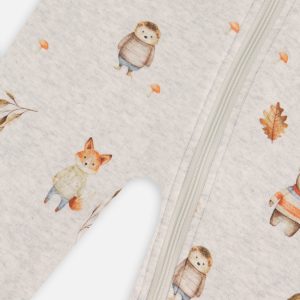 Baby Organic Cotton One Piece Pajama Beige Animal Print - Image 3