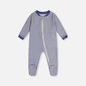 Baby Organic Cotton One Piece Pajama Blue Stripe Print