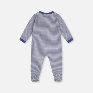 Alternative view of Baby Organic Cotton One Piece Pajama Blue Stripe Print