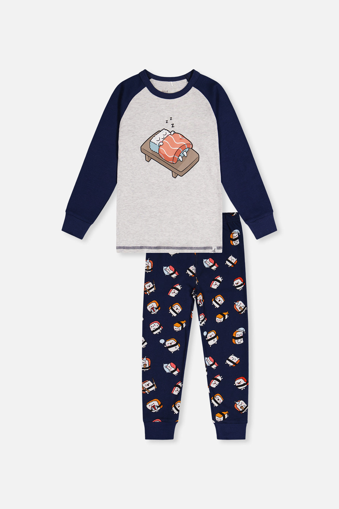 Organic Cotton Two Piece Pajama Set Blue Sushi Print - Image 5