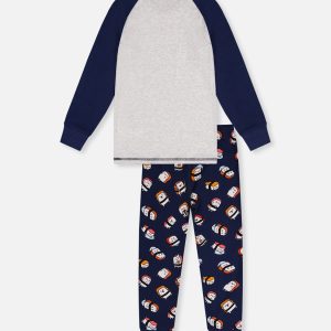 Organic Cotton Two Piece Pajama Set Blue Sushi Print - Image 2