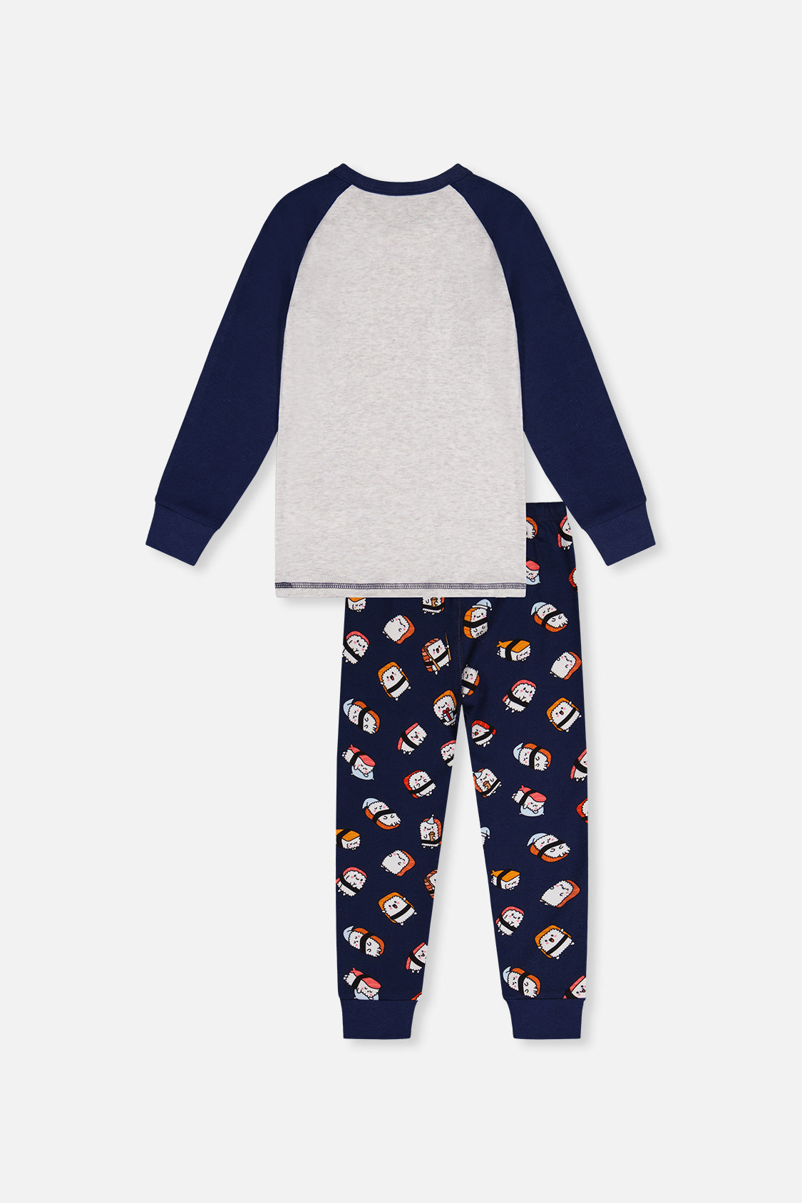 Organic Cotton Two Piece Pajama Set Blue Sushi Print - Image 2