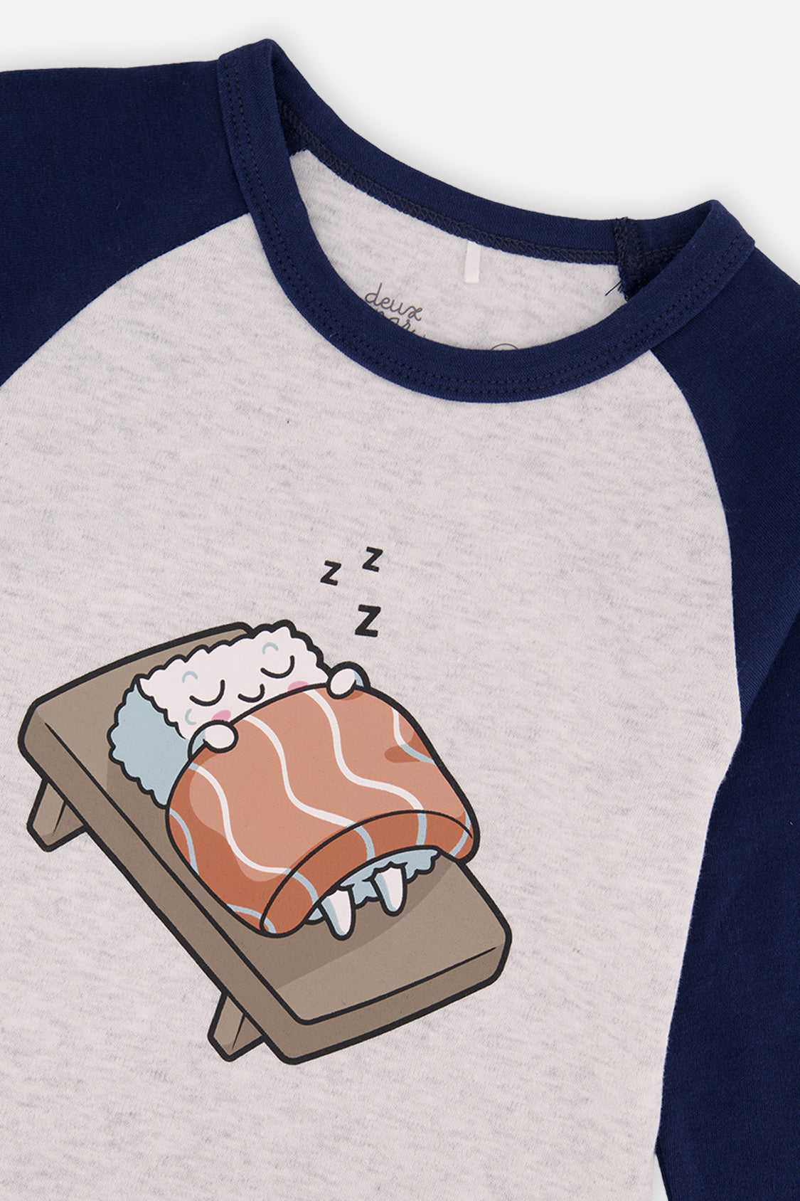 Organic Cotton Two Piece Pajama Set Blue Sushi Print - Image 3