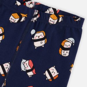 Organic Cotton Two Piece Pajama Set Blue Sushi Print - Image 4