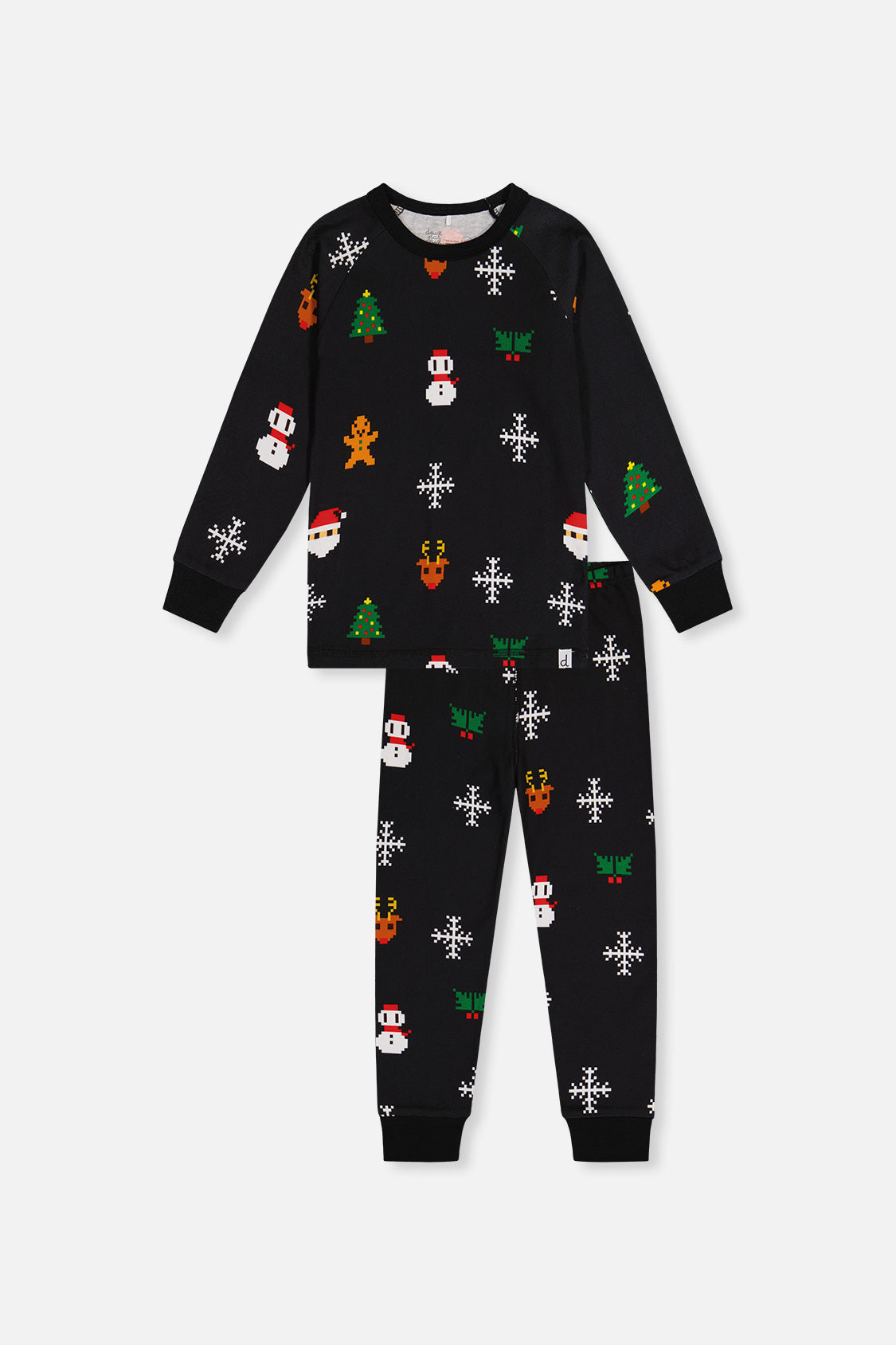 Organic Cotton Two Piece Pajama Set Black Christmas Pixel Print - Image 12