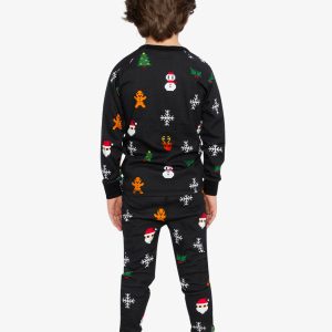 Organic Cotton Two Piece Pajama Set Black Christmas Pixel Print - Image 4