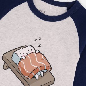 Organic Cotton Two Piece Pajama Set Blue Sushi Print - Image 3