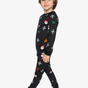 Organic Cotton Two Piece Pajama Set Black Christmas Pixel Print - Image 3