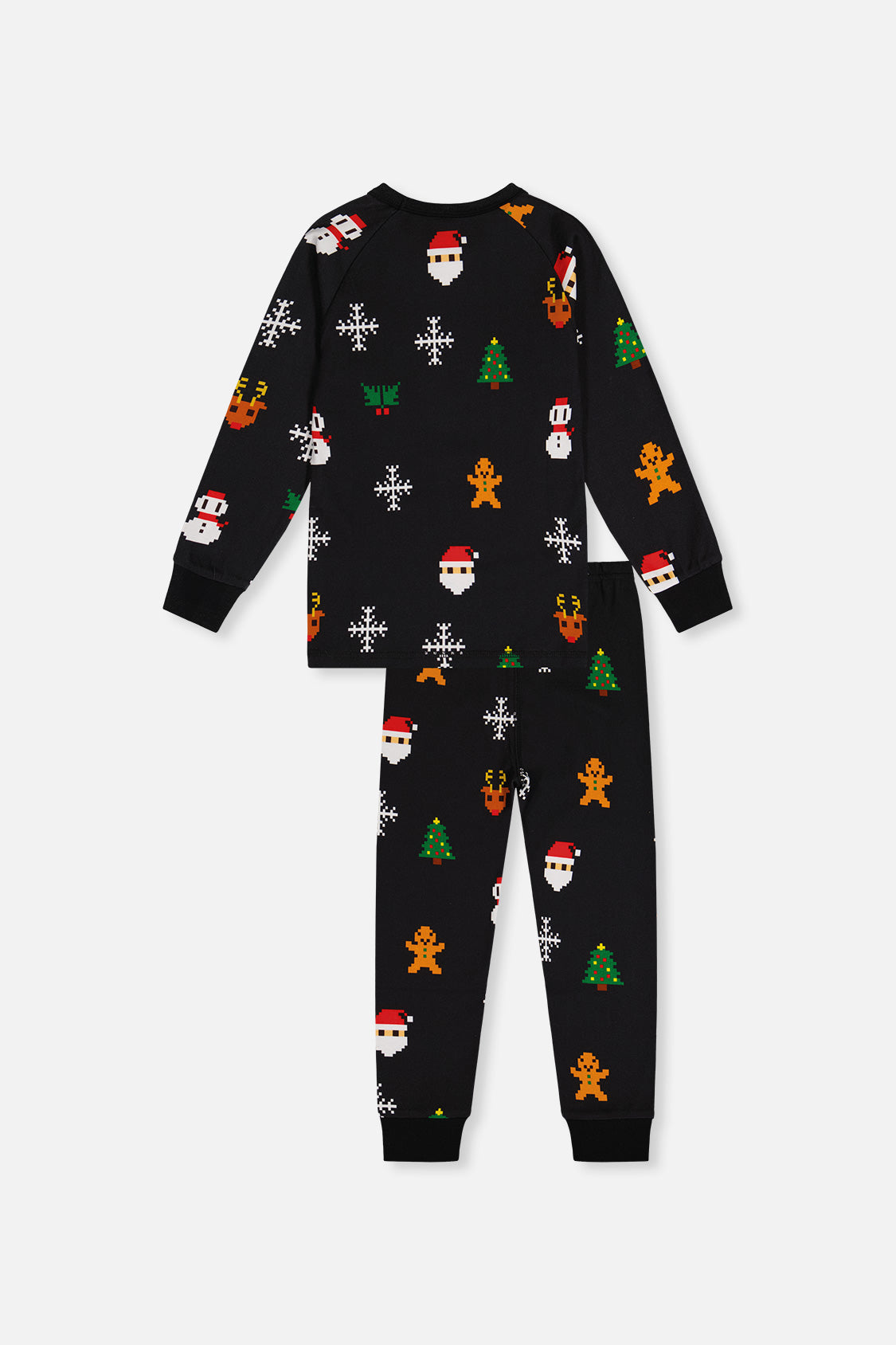 Organic Cotton Two Piece Pajama Set Black Christmas Pixel Print - Image 5