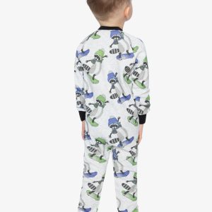 Organic Cotton One Piece Pajama Beige Raccoon Print - Image 5