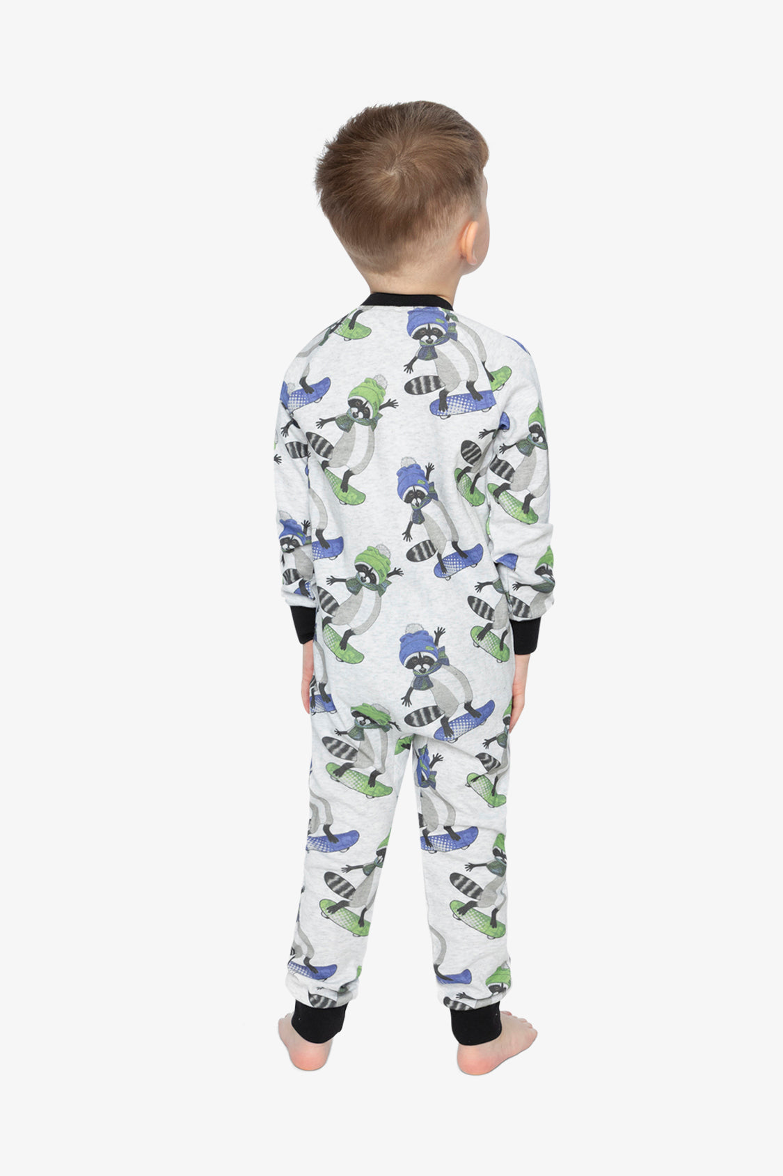 Organic Cotton One Piece Pajama Beige Raccoon Print - Image 5