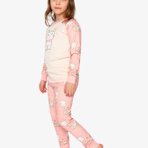 Organic Cotton Two Piece Pajama Set Pink Cat Print - Image 3