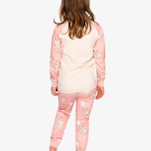 Organic Cotton Two Piece Pajama Set Pink Cat Print - Image 4