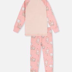 Organic Cotton Two Piece Pajama Set Pink Cat Print - Image 5