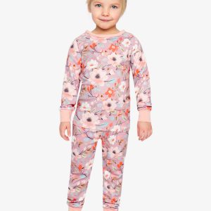 Organic Cotton Two Piece Pajama Set Pink Floral Print