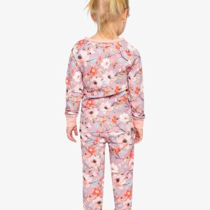 Organic Cotton Two Piece Pajama Set Pink Floral Print - Image 2