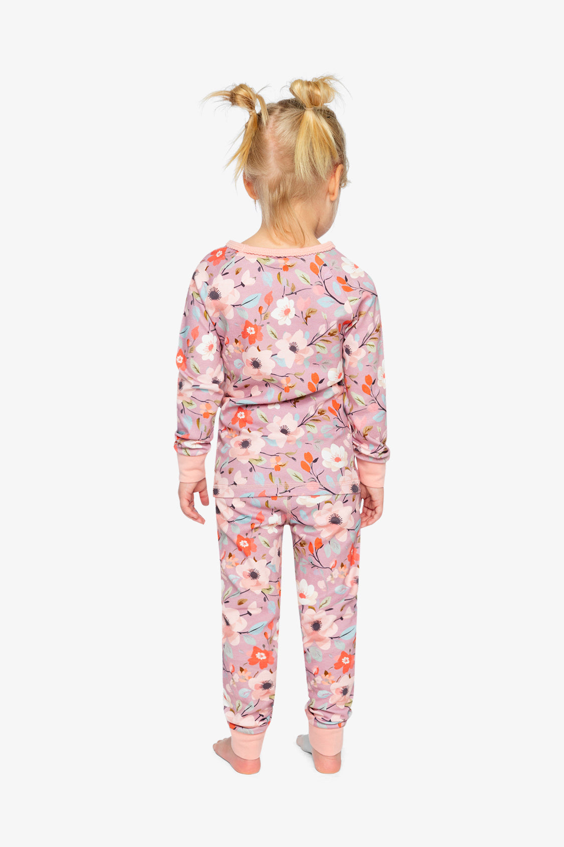 Organic Cotton Two Piece Pajama Set Pink Floral Print - Image 2