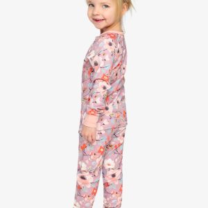 Organic Cotton Two Piece Pajama Set Pink Floral Print - Image 3