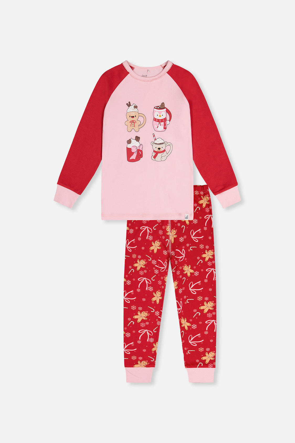 Organic Cotton Two Piece Pajama Set Red Gingerbread Print - Image 11