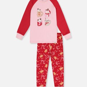 Organic Cotton Two Piece Pajama Set Red Gingerbread Print - Image 12