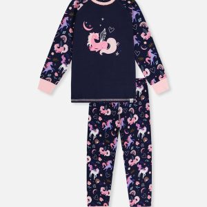 Organic Cotton Two Piece Pajama Set Purple Unicorn Print - Image 11