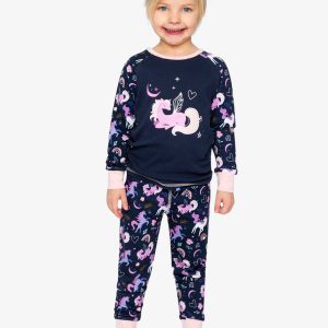 Organic Cotton Two Piece Pajama Set Purple Unicorn Print - Image 2