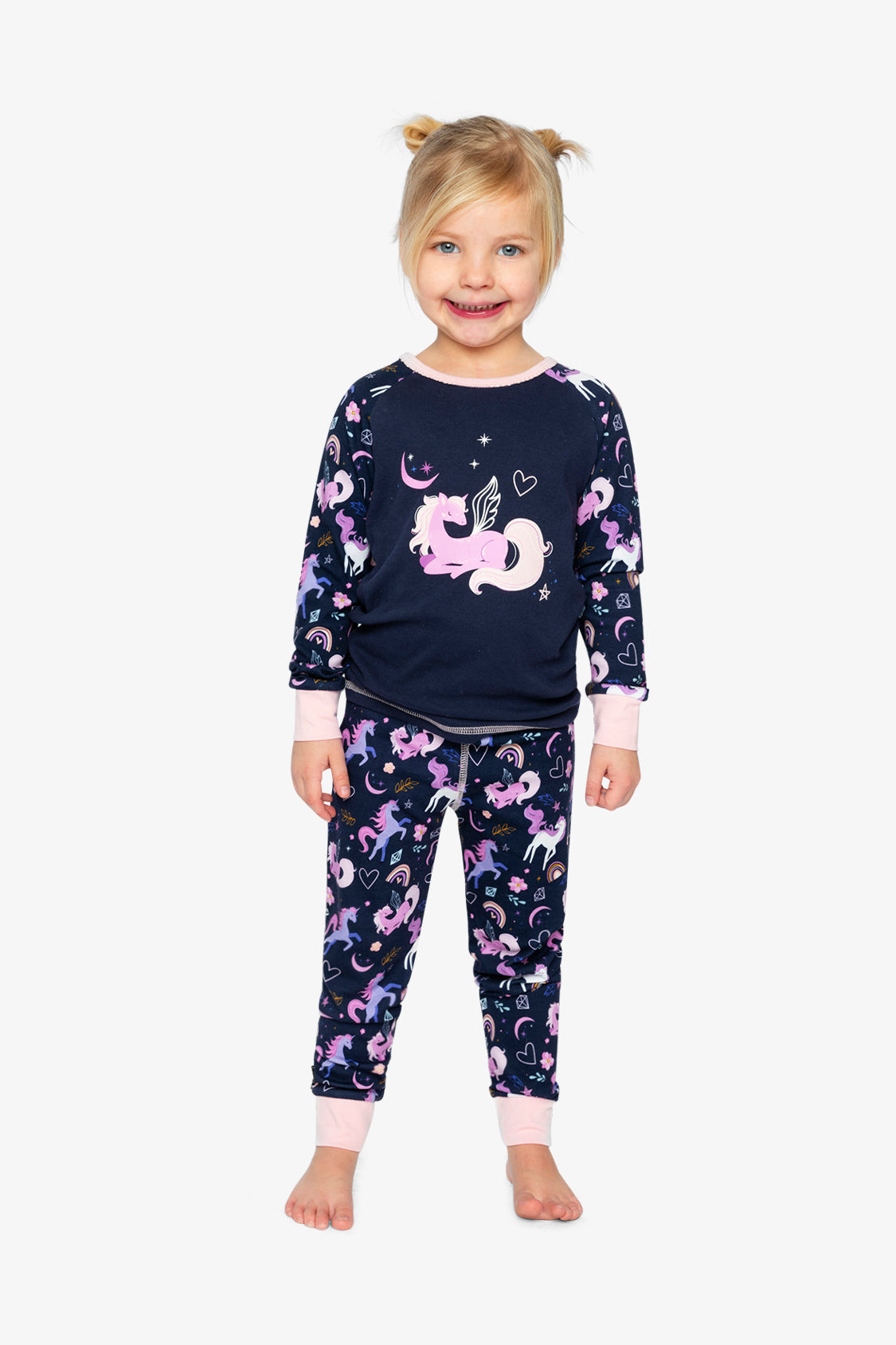 Organic Cotton Two Piece Pajama Set Purple Unicorn Print - Image 2