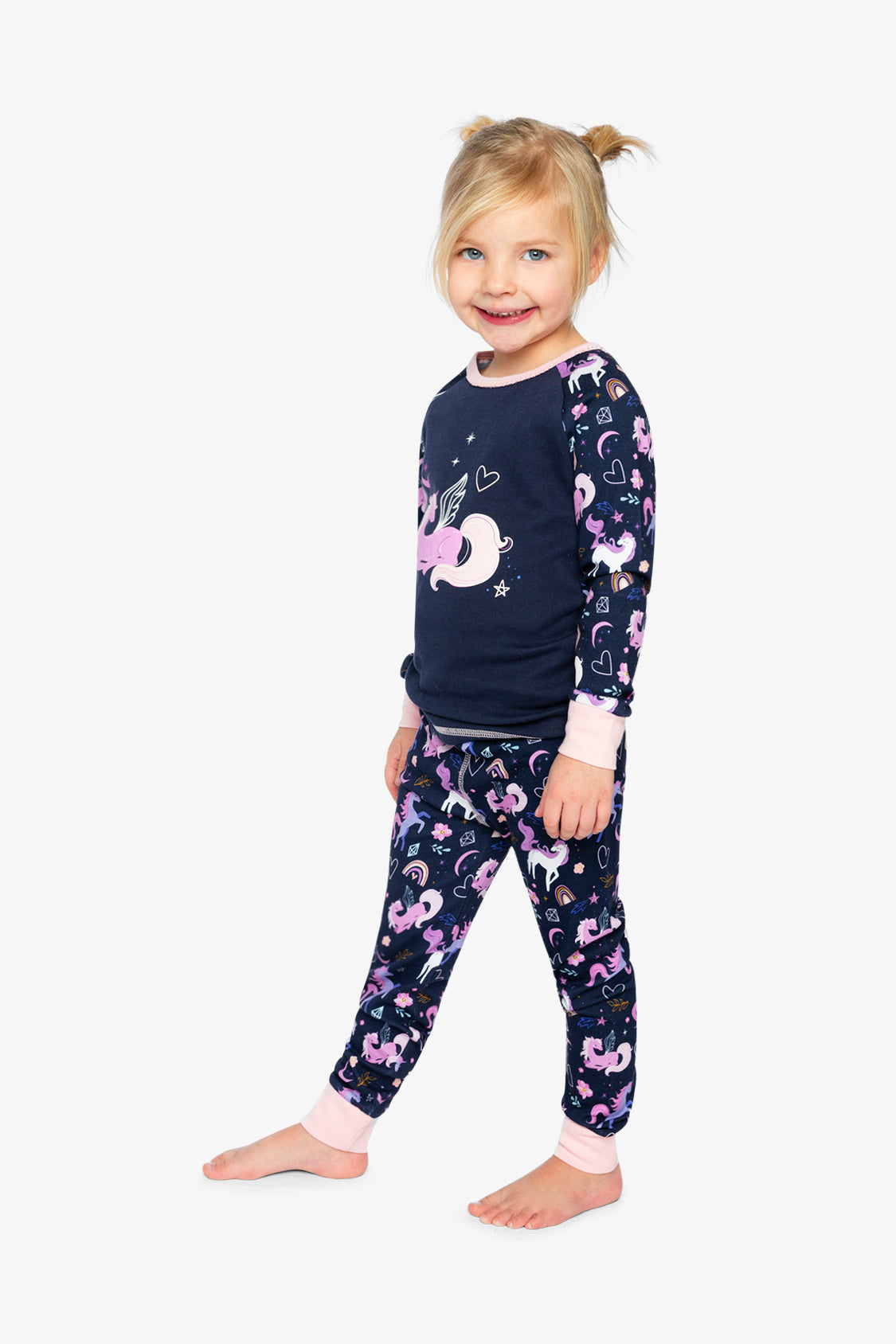 Organic Cotton Two Piece Pajama Set Purple Unicorn Print - Image 3