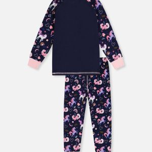 Organic Cotton Two Piece Pajama Set Purple Unicorn Print - Image 5