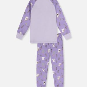 Organic Cotton Two Piece Pajama Set Purple Koala Print - Image 5