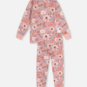 Organic Cotton Two Piece Pajama Set Pink Floral Print - Image 5