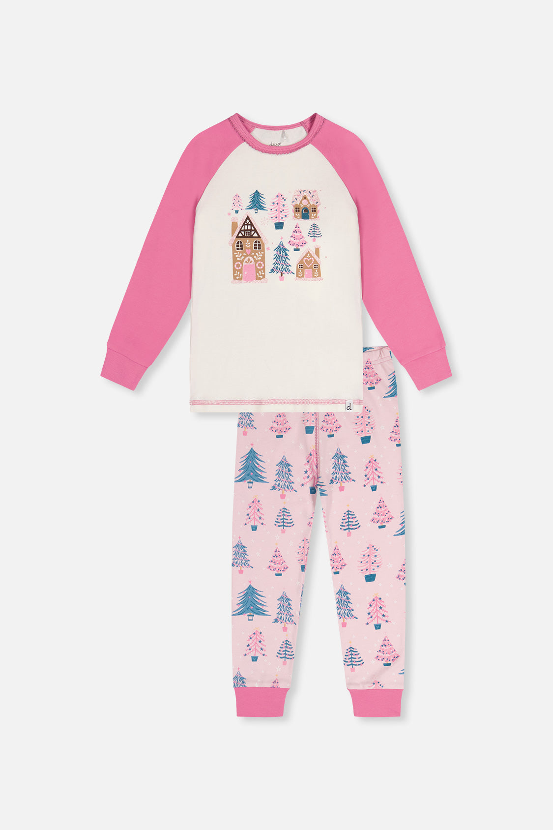 Organic Cotton Two Piece Pajama Set Pink Tree Print - Image 12