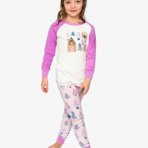 Organic Cotton Two Piece Pajama Set Pink Tree Print - Image 2