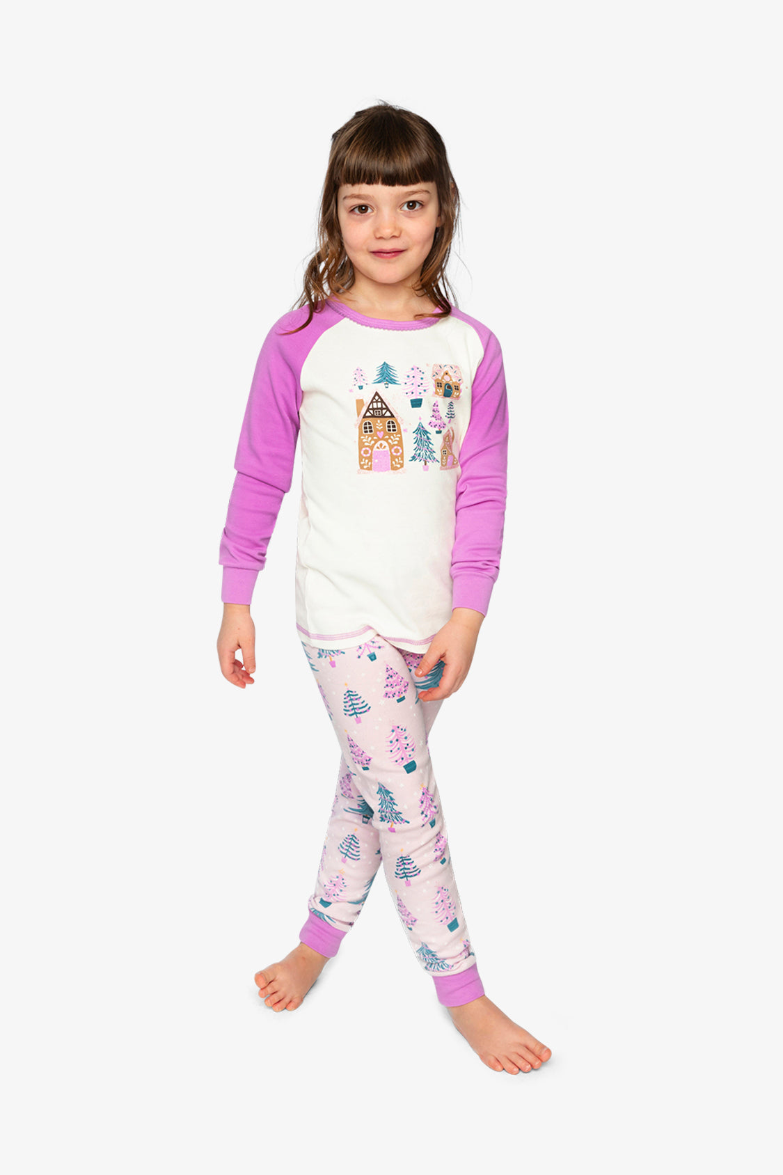 Organic Cotton Two Piece Pajama Set Pink Tree Print - Image 2