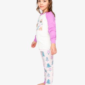 Organic Cotton Two Piece Pajama Set Pink Tree Print - Image 3