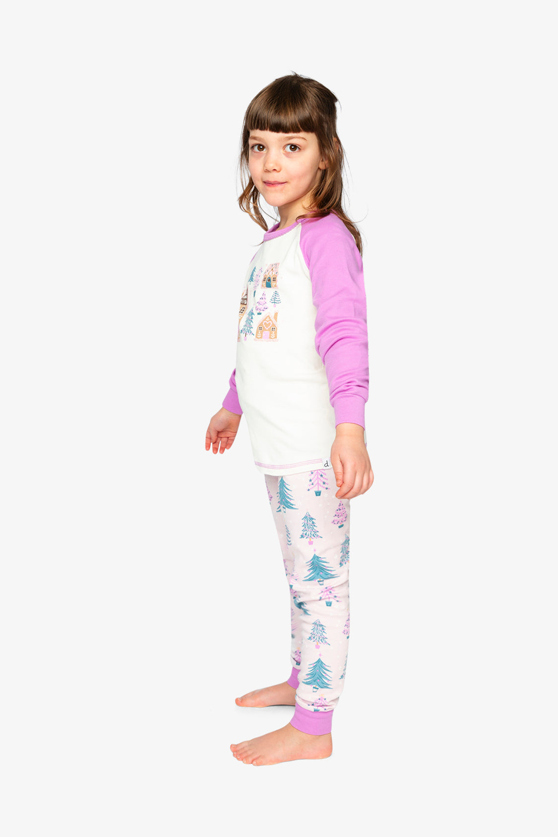 Organic Cotton Two Piece Pajama Set Pink Tree Print - Image 3