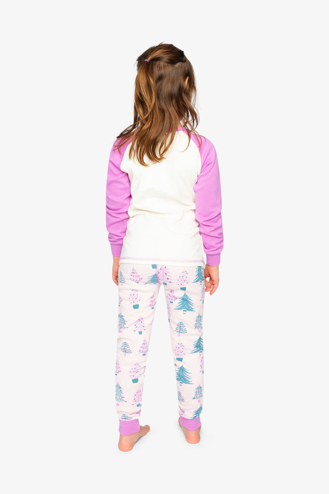 Organic Cotton Two Piece Pajama Set Pink Tree Print - Image 4