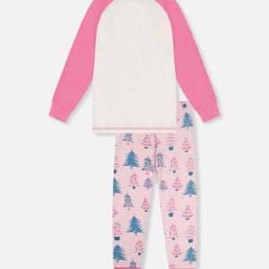 Organic Cotton Two Piece Pajama Set Pink Tree Print - Image 5