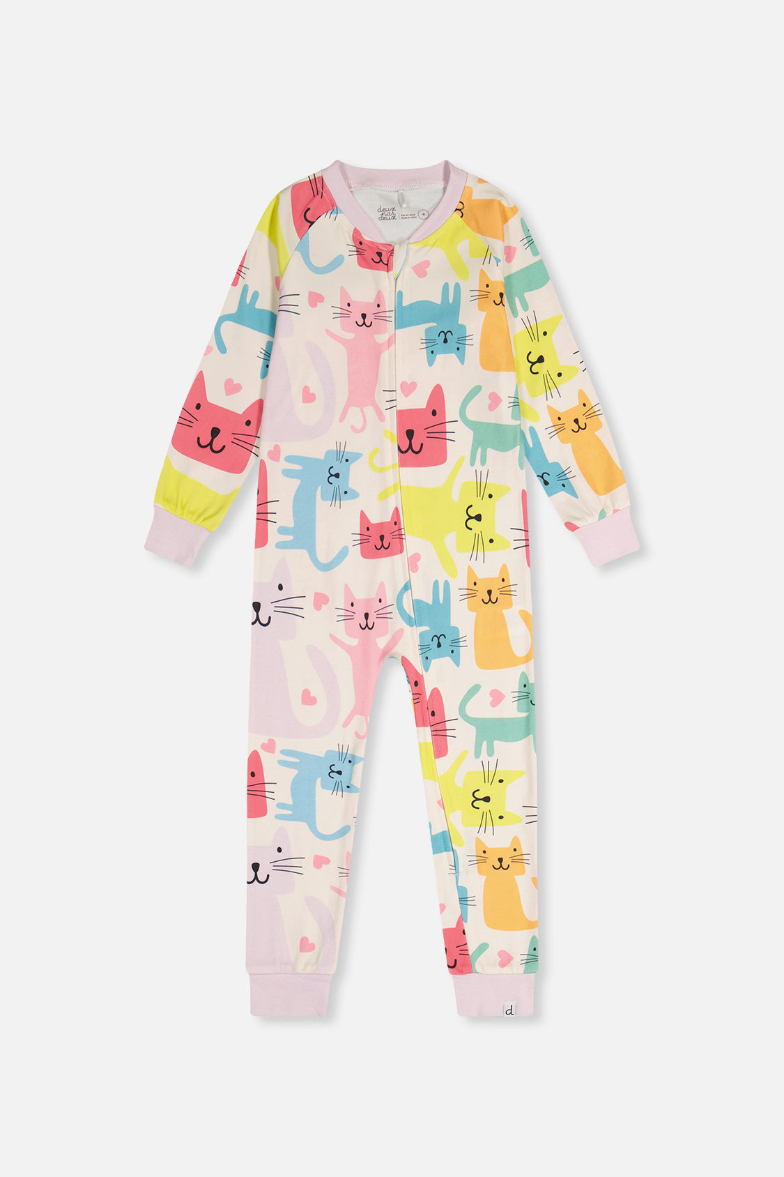 Organic Cotton One Piece Pajama White Cat Print - Image 7