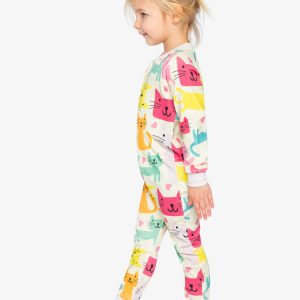 Organic Cotton One Piece Pajama White Cat Print - Image 3