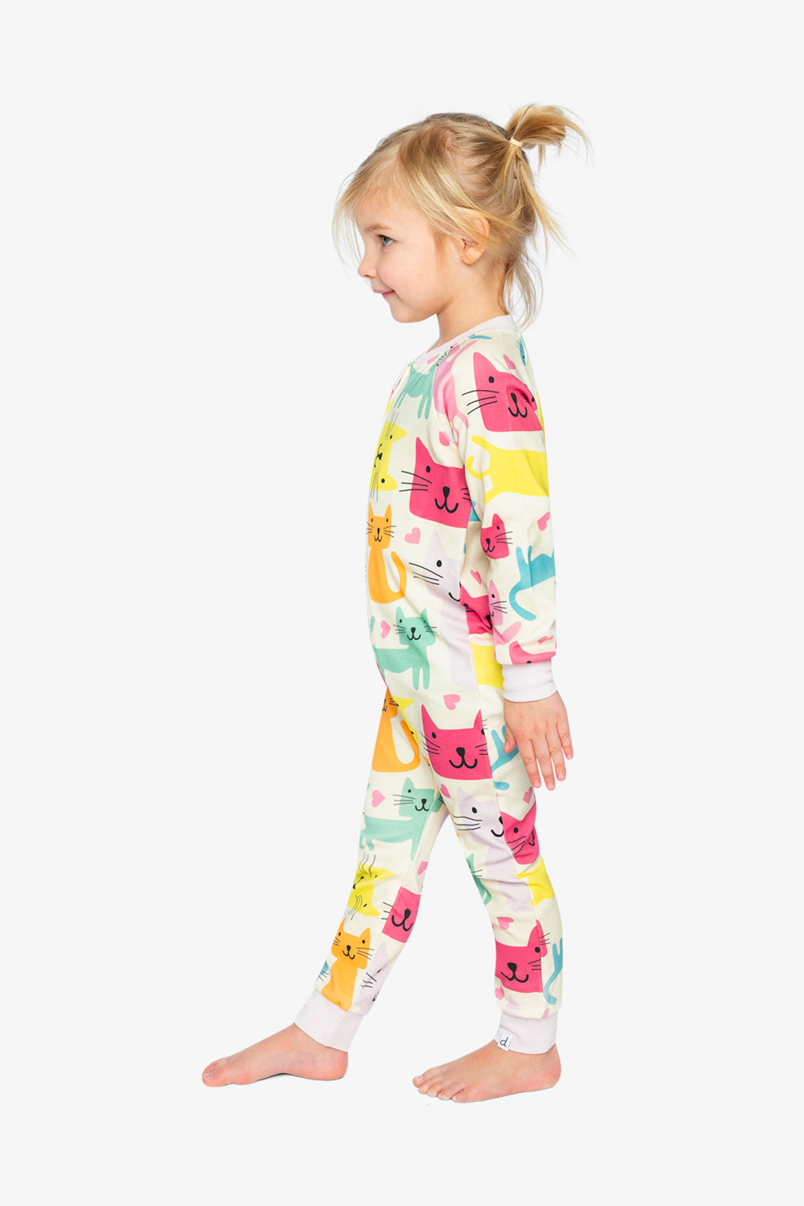 Organic Cotton One Piece Pajama White Cat Print - Image 3