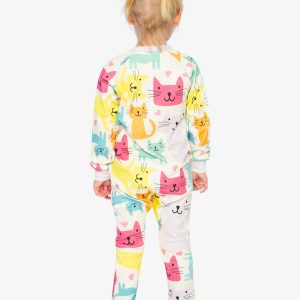 Organic Cotton One Piece Pajama White Cat Print - Image 4