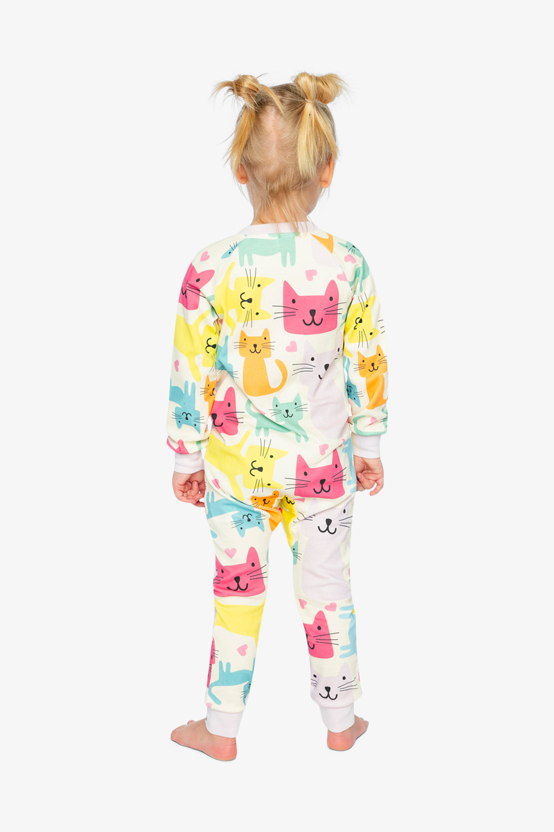 Organic Cotton One Piece Pajama White Cat Print - Image 4